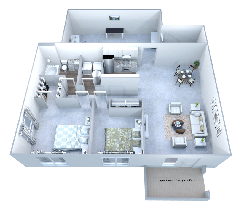 Floor plan for 2 beds, 1 bath, 1350 sqft